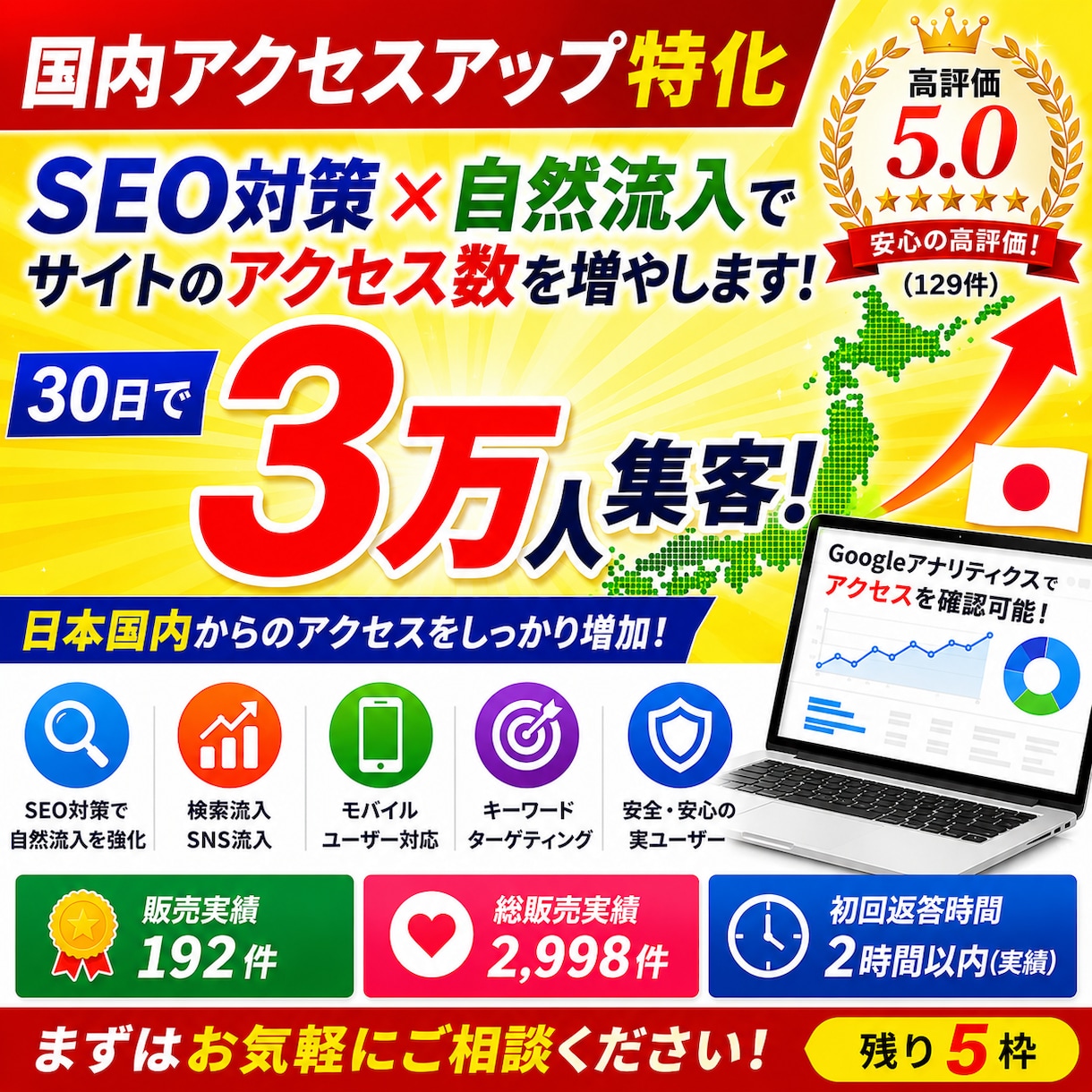 国内アクセスアップ特化｜30日で3万人集客します SEO対策×自然流入でサイトのアクセス数を増やします イメージ1