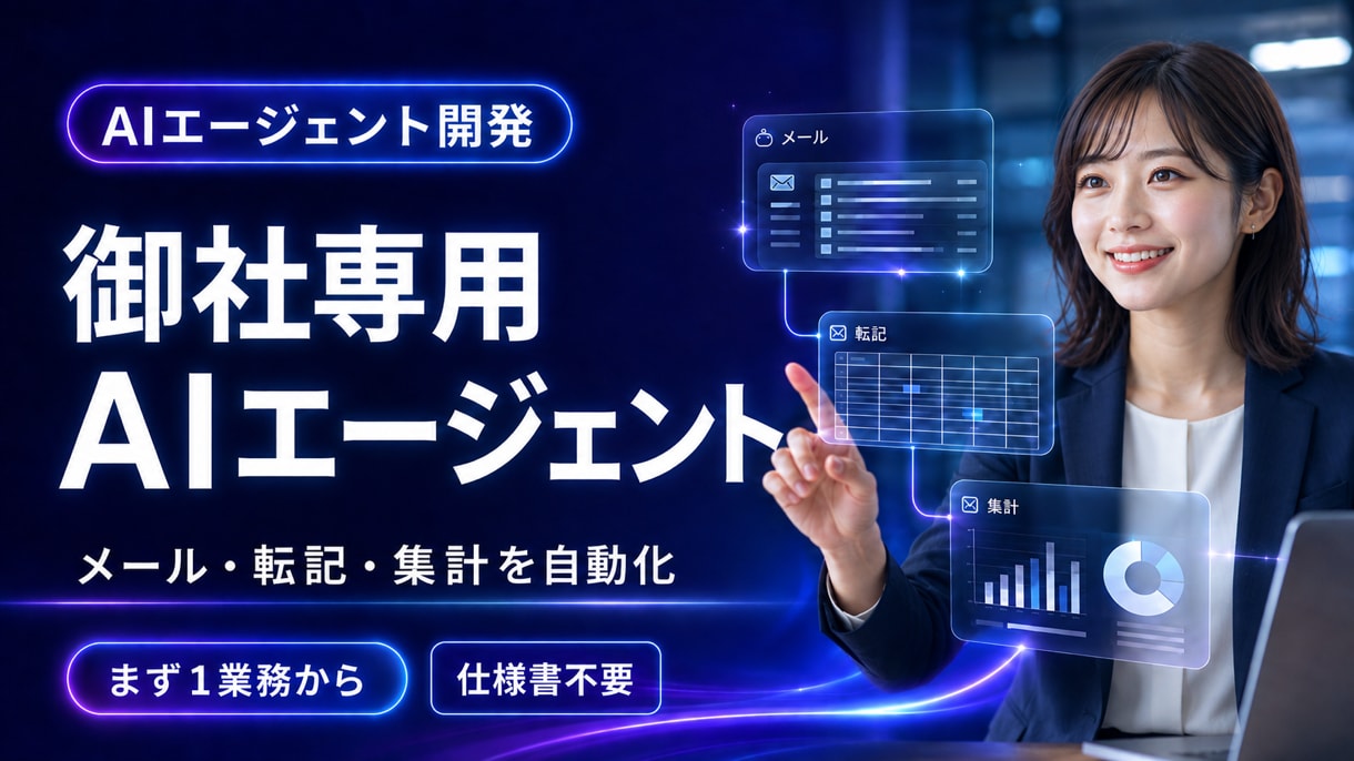 御社専用のAIエージェントを開発します 社内業務をつなぎ判断・実行まで自動化 イメージ1