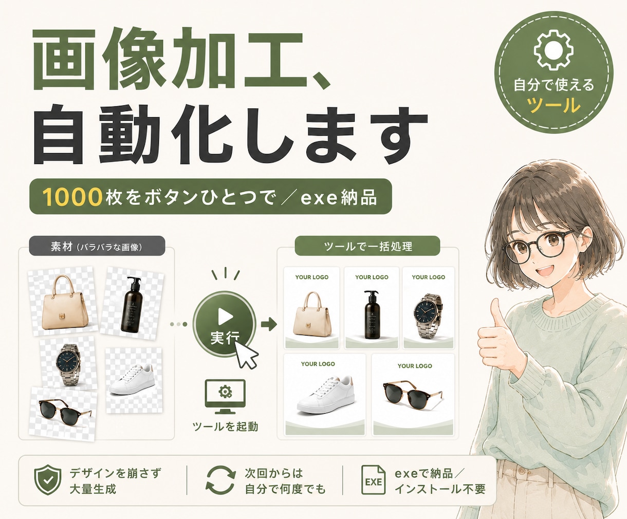 商品画像のサイズ・背景・ロゴをまとめて整えます バラバラな写真を統一フォーマットへ。ツール化も対応 イメージ4