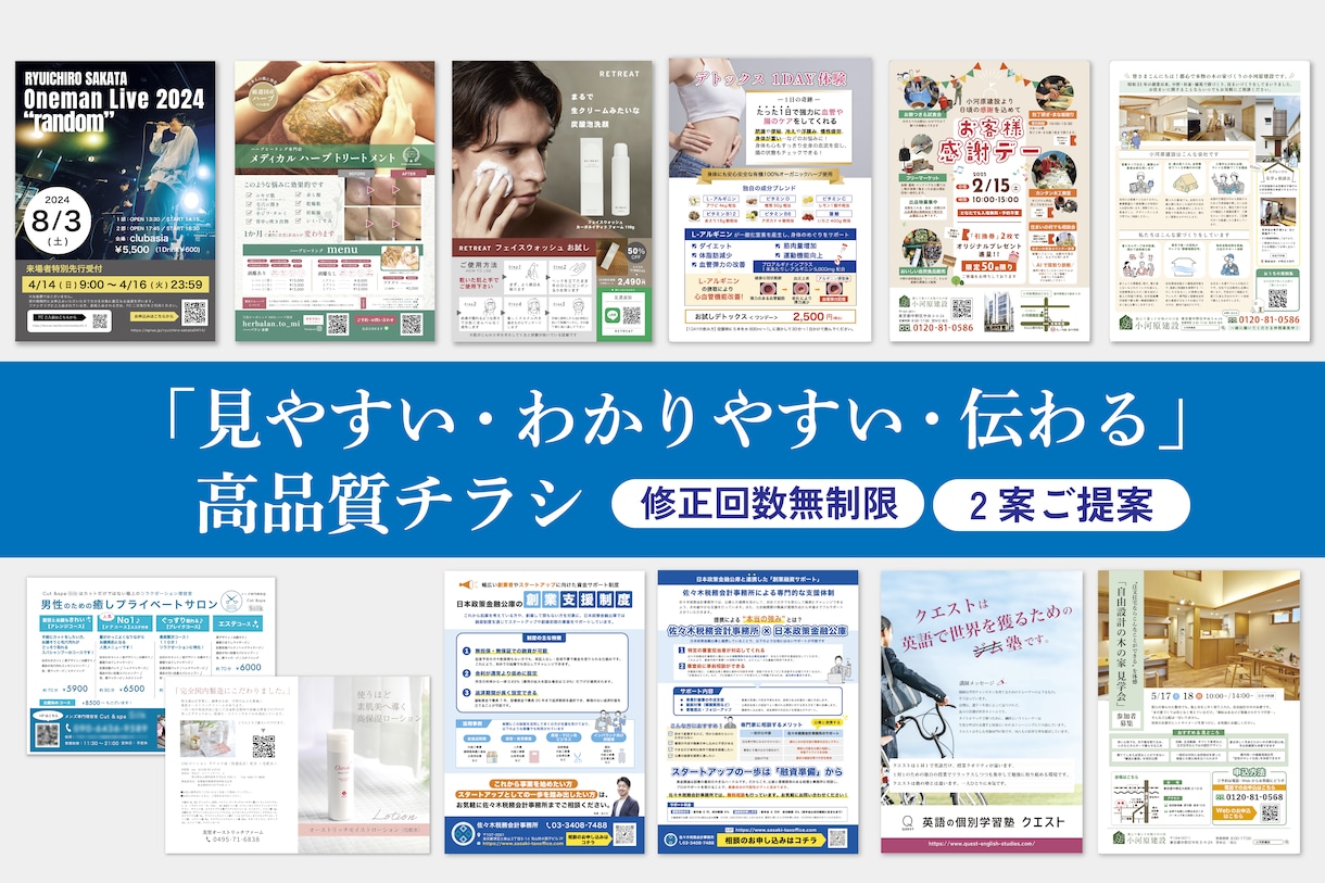 修正無制限・プロがチラシをデザインします チラシ、A4三つ折りパンフレット、DM、ポスターなど対応可能 イメージ2