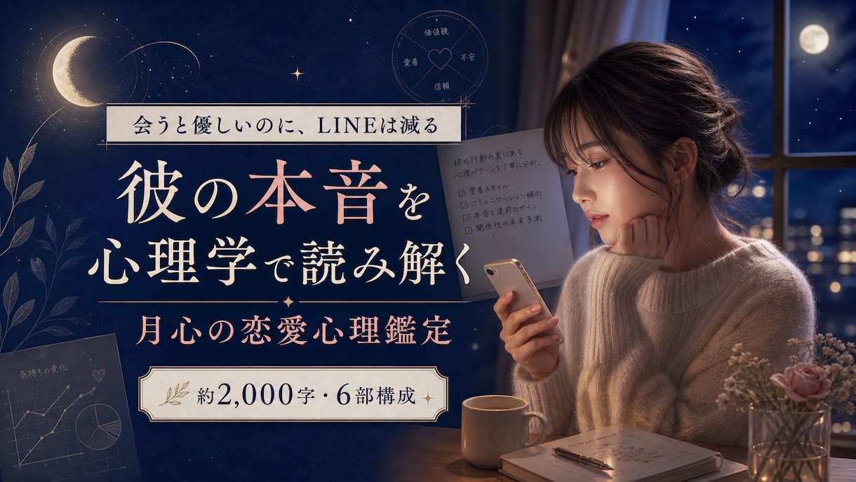 彼の本音、心理学で読み解きます "分からない"を"分かる"に。約2000字の鑑定書 イメージ1