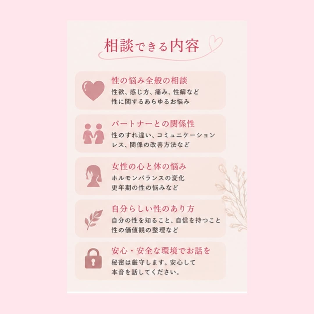 性行為の悩みリアルに解決のヒントお出しします 誰にも言えない性の悩み、否定せず優しくお聞きします イメージ3