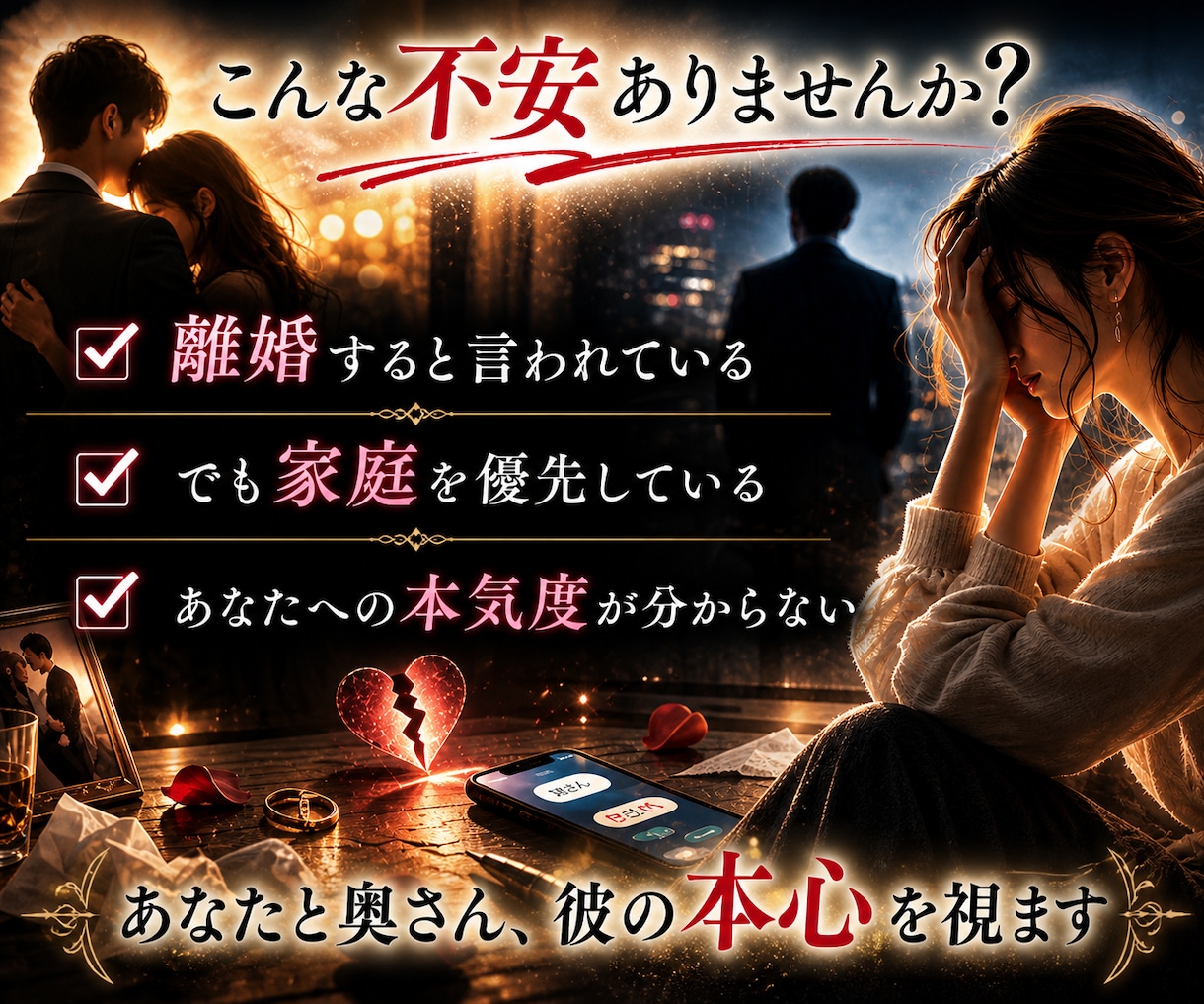 彼は奥さんとうまくいってる？本音と夫婦関係を視ます 「奥さんとは終わってる」…その言葉、本当ですか？ イメージ2