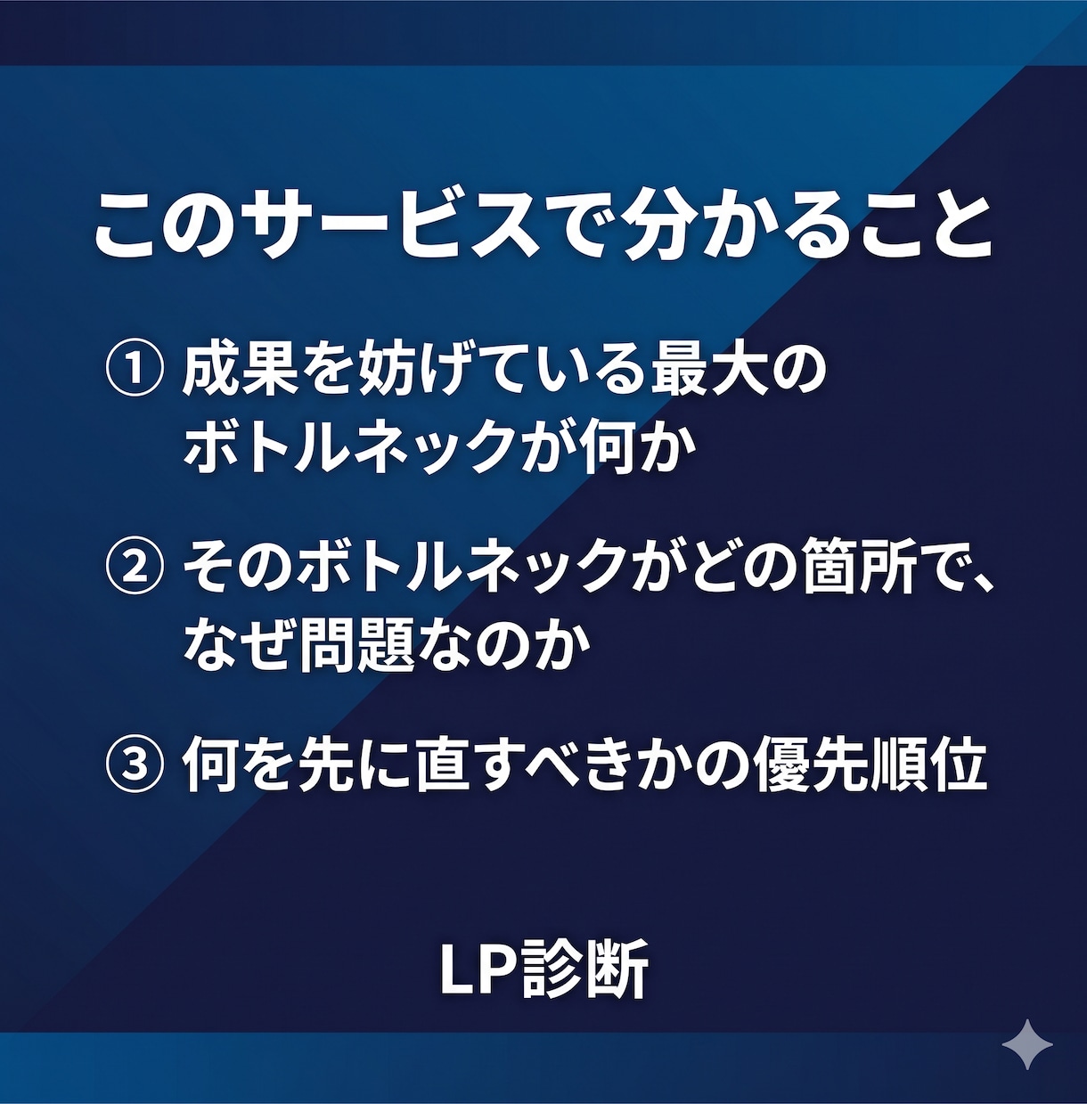 LP診断｜成果が出ない最大の原因を特定します URL1つ送るだけ。専門家がボトルネックを根拠付きで特定 イメージ3