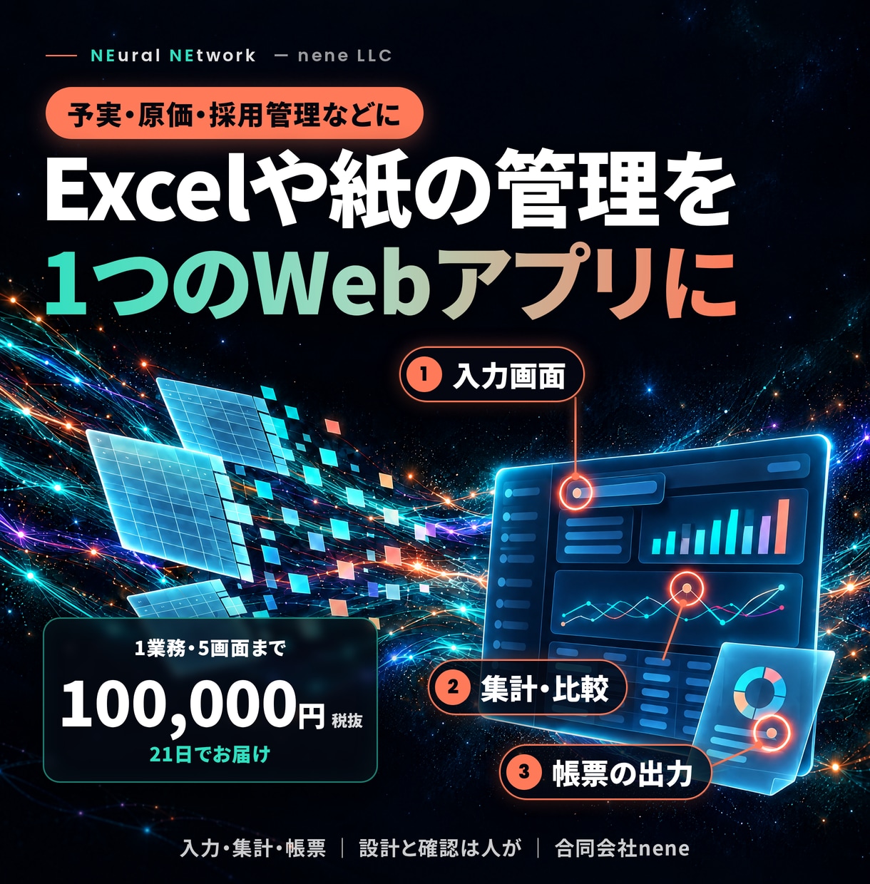 予実・原価・採用管理などの業務システムを作ります Excelや紙の管理を、入力・集計・帳票のWebアプリに イメージ1