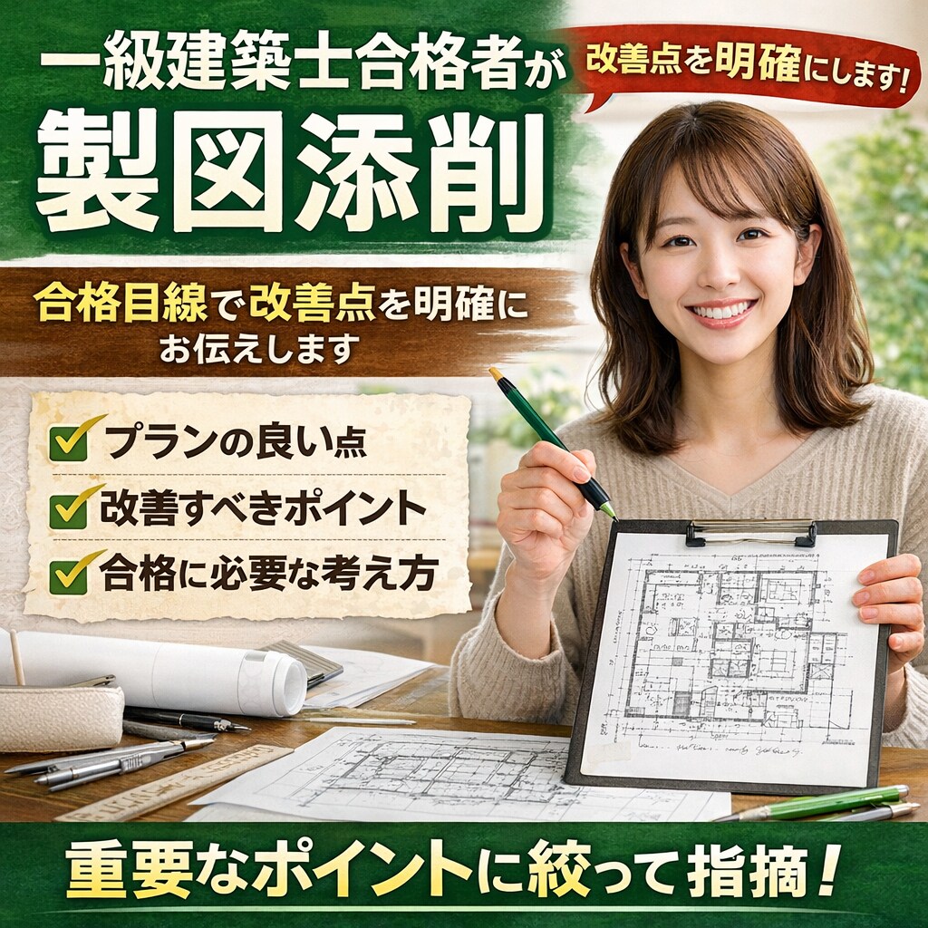 一級建築士の製図図面添削します 一人で悩まない製図、伴走します! イメージ1