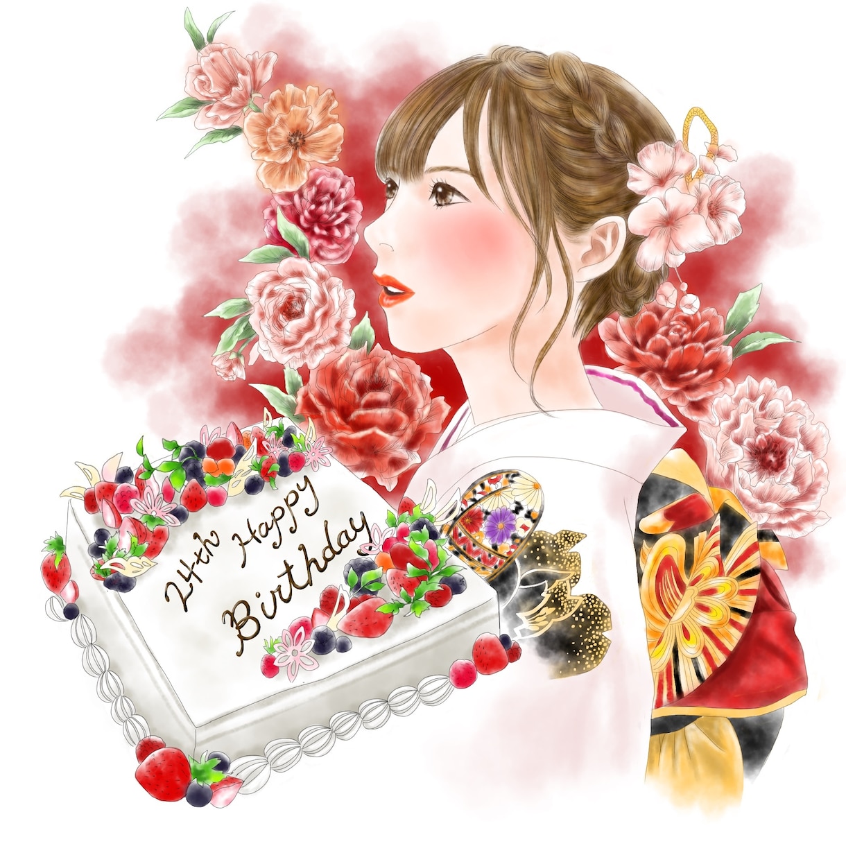 お好きな花につつまれた似顔絵をお描きします ウエルカムボードやプレゼントに! イメージ2