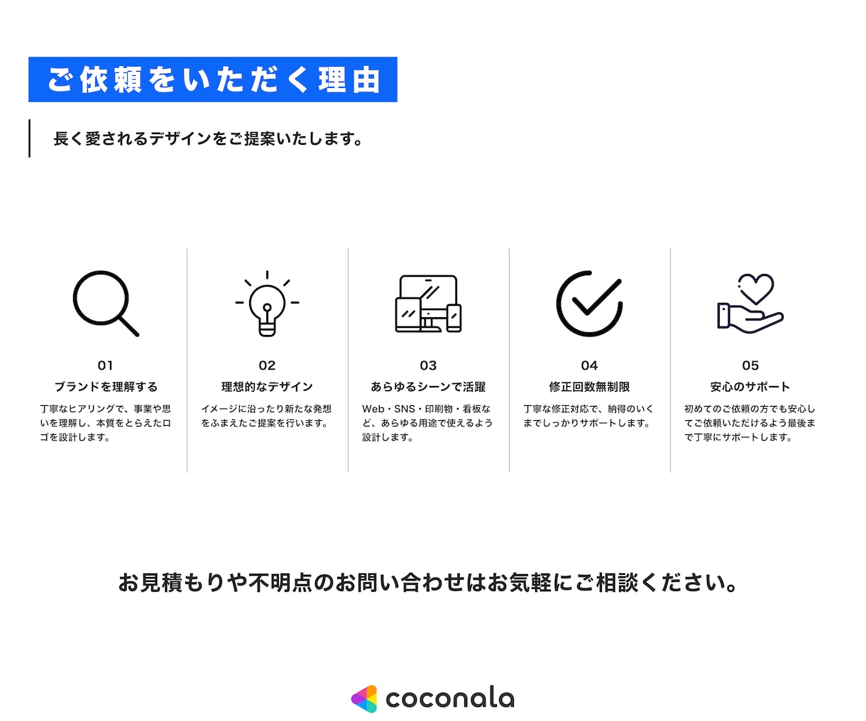 会社・店舗の想いが伝わるロゴをデザインします 「想い」を形にしたロゴデザインを一緒につくりましょう。 イメージ5