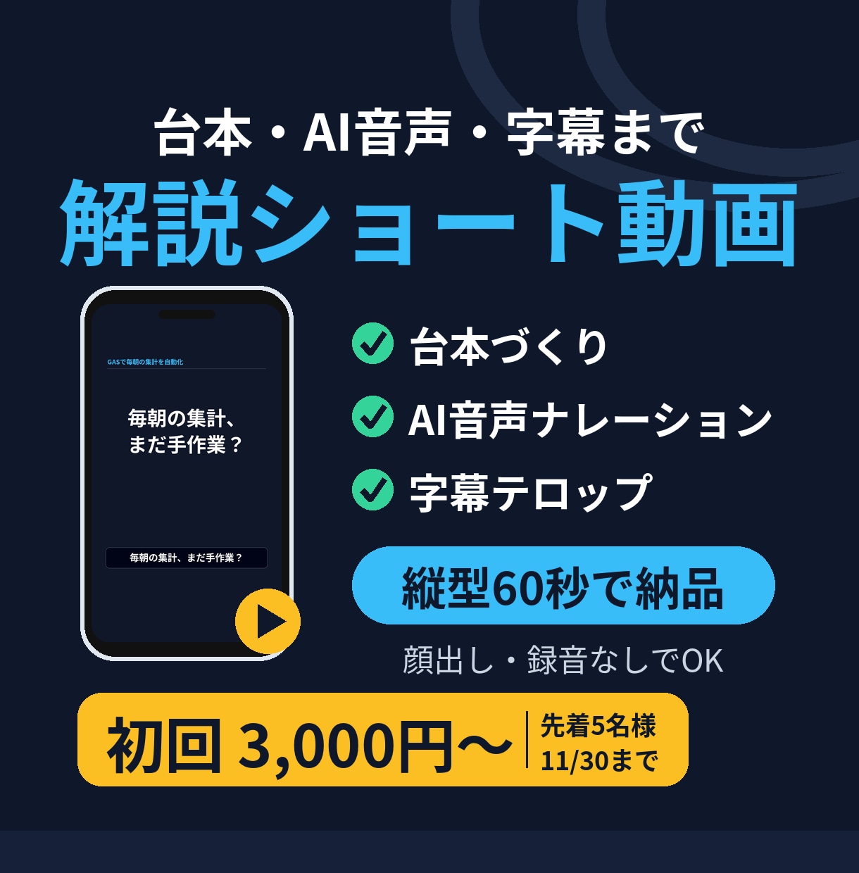 台本からAI音声の解説ショート動画を作ります 台本・AI音声・字幕まで丸投げOK｜縦型60秒 イメージ1