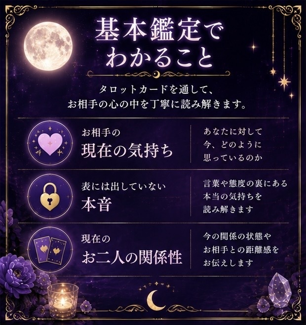 あの人の本音をタロットで読み解きます 相手の気持ちと2人の未来を丁寧に鑑定します。 イメージ3
