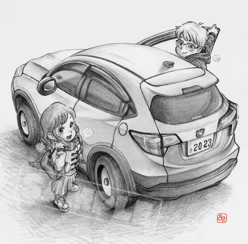 愛車や似顔絵アナログイラスト作成 原画郵送致します 【記念品やプレゼントに】車やご家族のオリジナル画作成します イメージ8