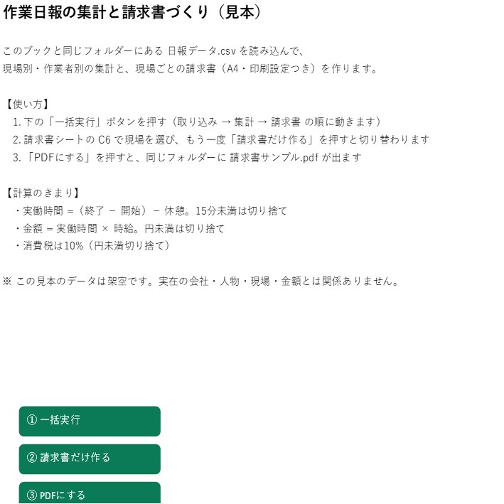 Excelの手作業を自動化します 毎月の集計と帳票づくりを、ボタン1つに イメージ1