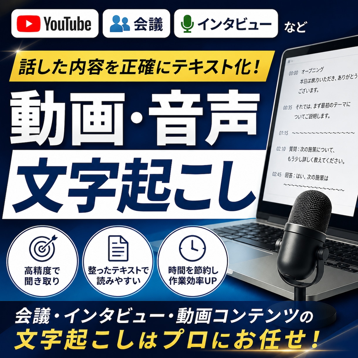 動画・音声を正確に文字起こしします 大切な音声データを正確にテキスト化します イメージ1