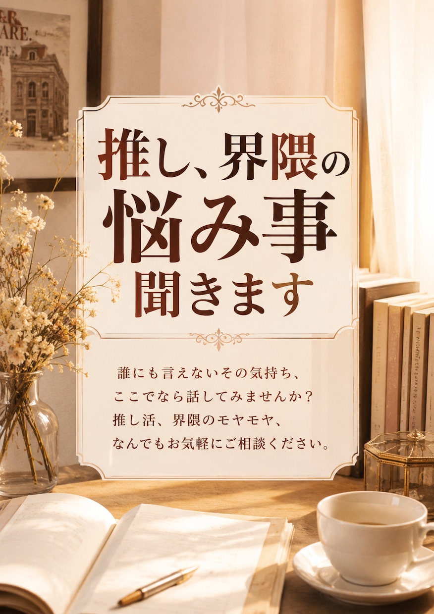 オタク/同人のお話、お悩みなど聞きます 二次元/三次元の貴方の推しや「好き」などでも聞きます！ イメージ1