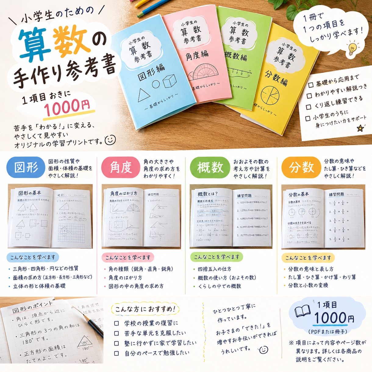 小学生の算数を楽しく攻略する手作りデータつくります 小学生の算数をわかりやすく解説！単元別の手作りデータお届け☆ イメージ1