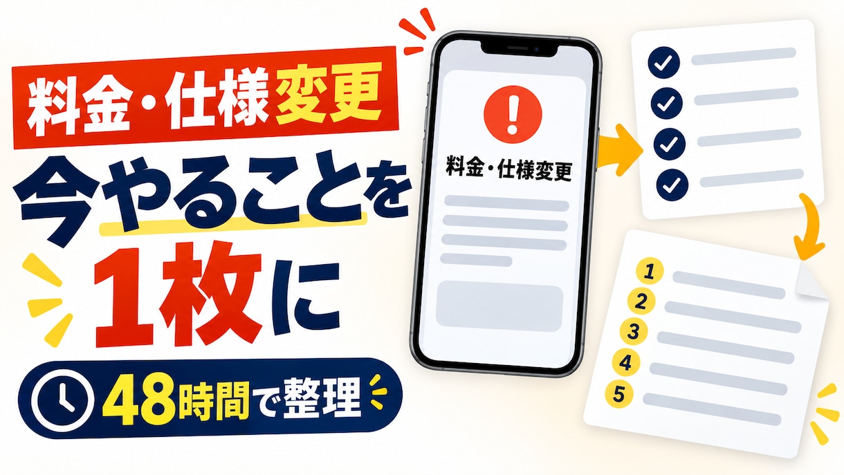 AIツールの料金・仕様変更を1枚に整理します 請求増や停止を防ぐため今やることを48時間で整理 イメージ1