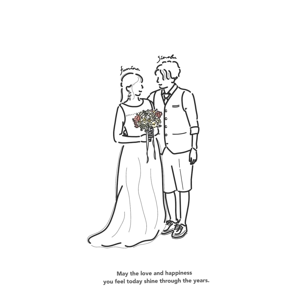 雰囲気そのままウェディング線画イラストを描きます 前撮り 結婚式 ウェルカムボード 結婚祝い 記念日 イメージ1