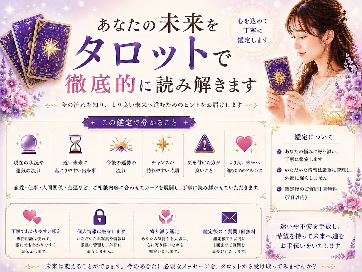 あなたの未来をタロットで徹底的に読み解きます 迷いや不安を手放し、希望を持って未来へ イメージ1