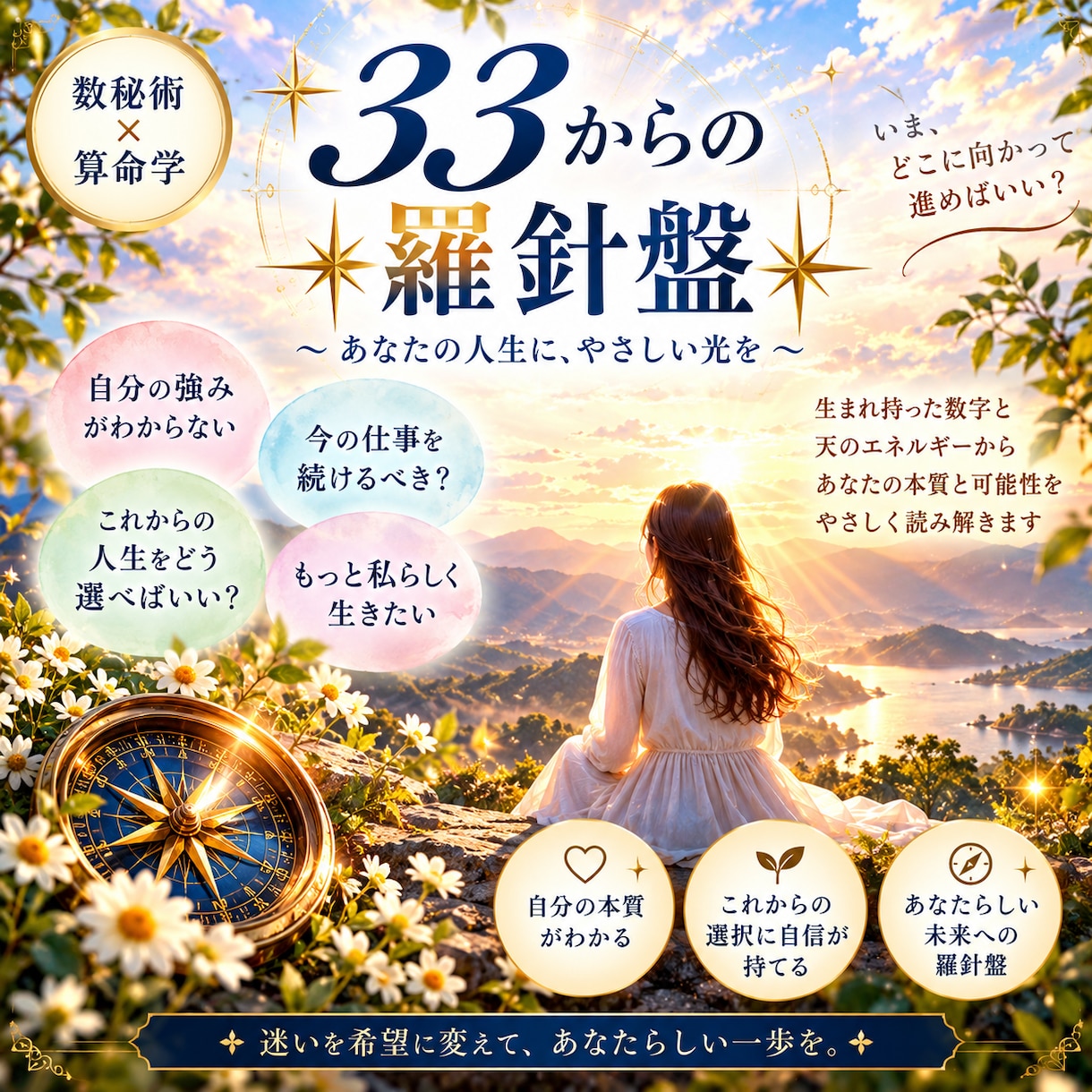 数秘×算命学で人生の羅針盤をお届けします この先どう進む？強みと次の一歩を読み解きます イメージ1