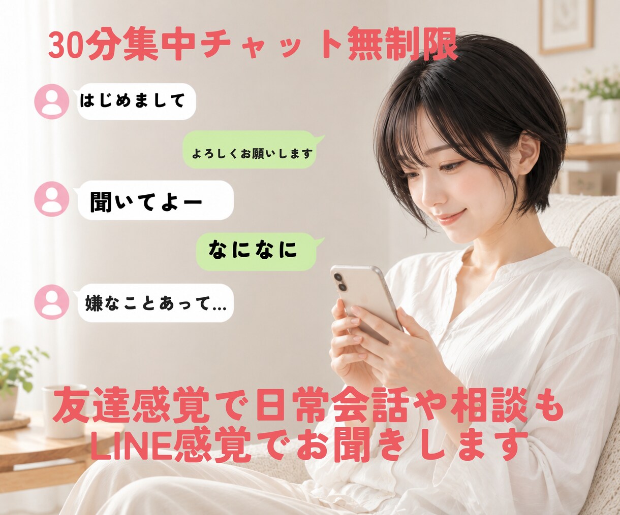 30分無制限の集中チャット即レスします 通話はちょっと苦手…緊張するあなた様にLINE感覚でトーク イメージ3