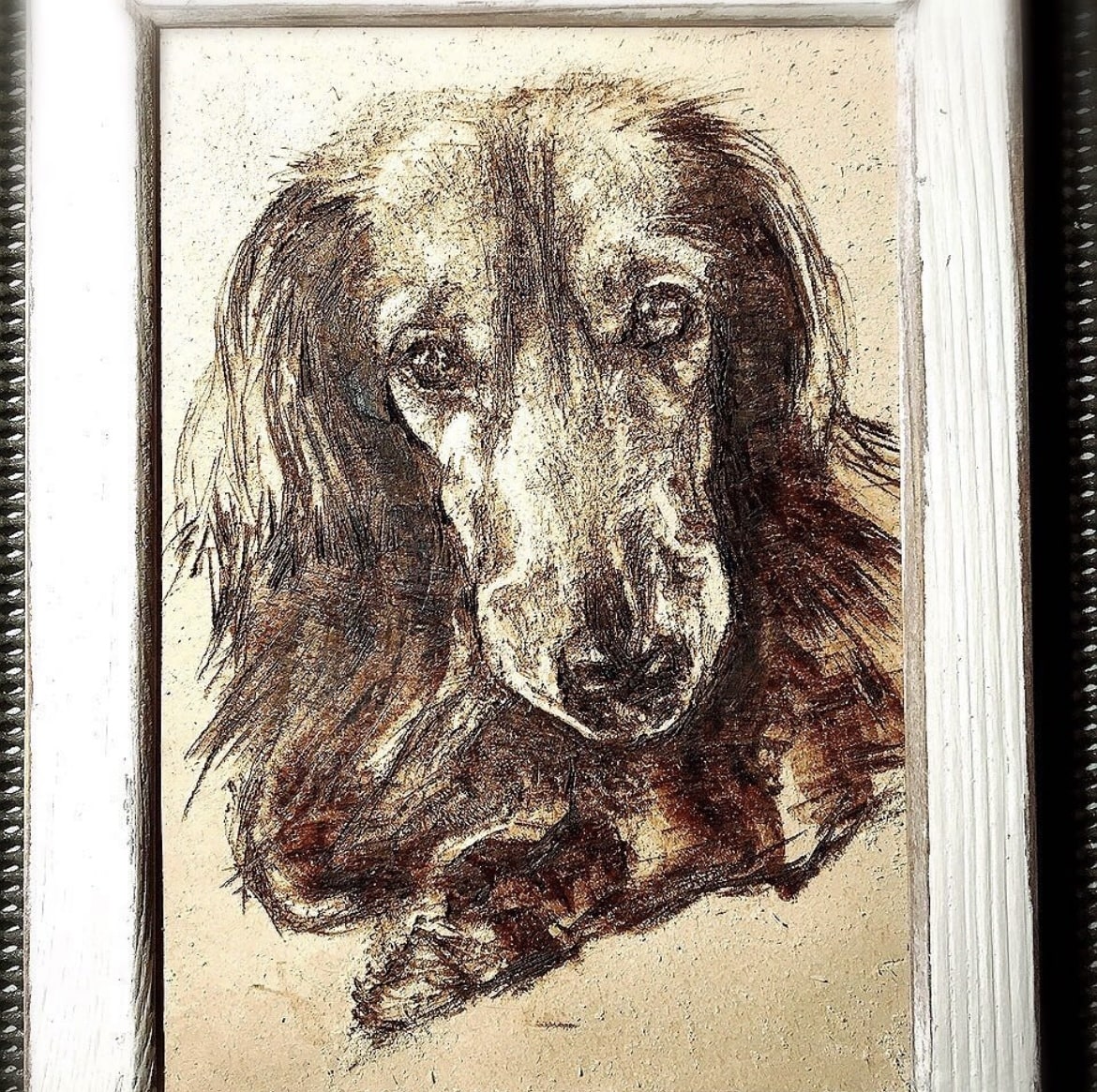 革に電熱ペンで犬の似顔絵(リアル画)描きます 牛革に電熱ペンで焼きつけながらセピアの陰影で絵を描きます。 イメージ3