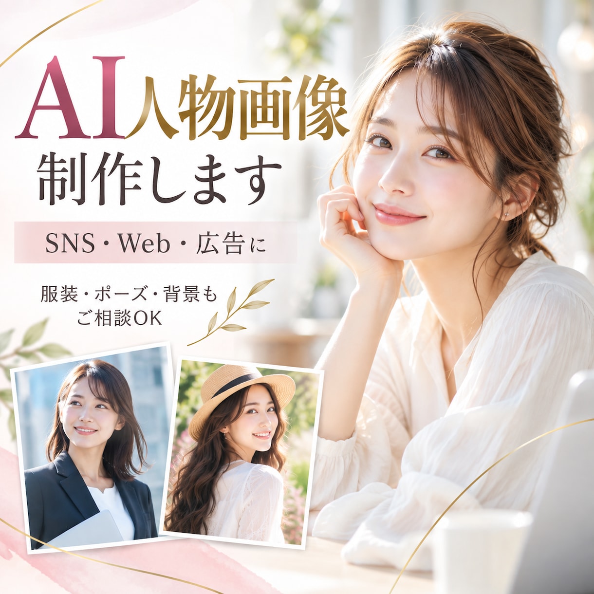 SNS・Web用のAI人物画像を制作します 服装・ポーズ・背景などご希望に合わせて制作 イメージ1