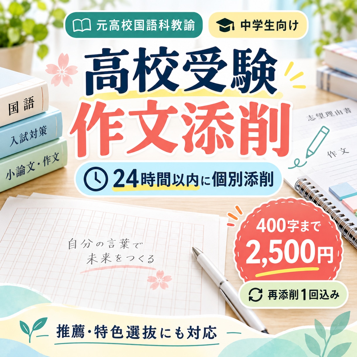 高校受験の作文を24時間以内に個別添削します 元高校国語科教諭が、伝わる書き方を丁寧にサポート イメージ1