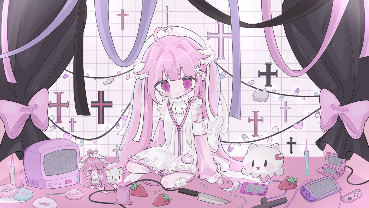 動画のサムネイルやアイコン等のイラスト提供します かわいいを詰め込んだイラストをかけます。 イメージ1