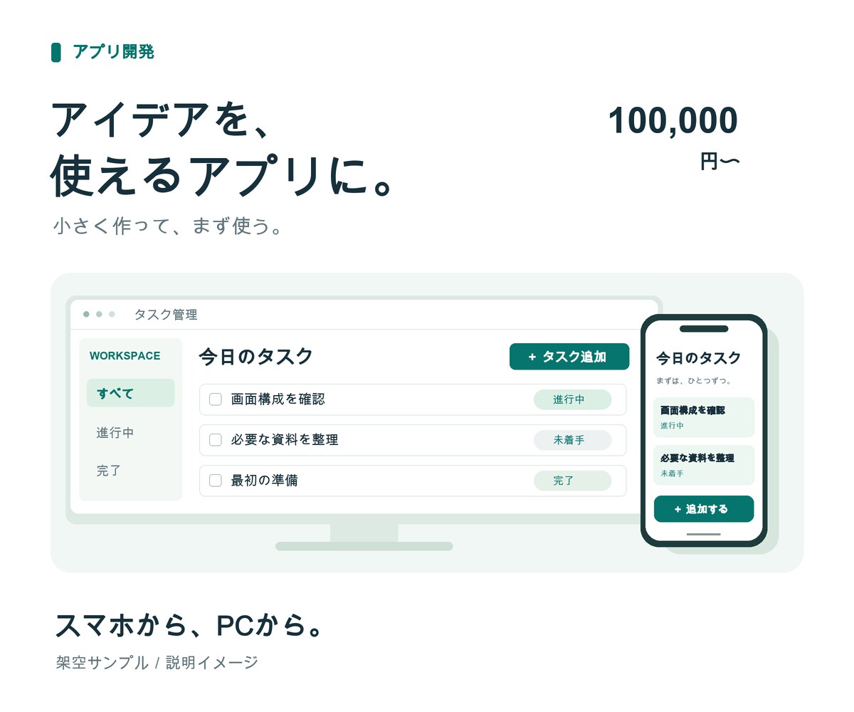 スマホとPCで使えるWebアプリを開発します 10万円から新規開発。スマホ対応・ソース納品 イメージ1