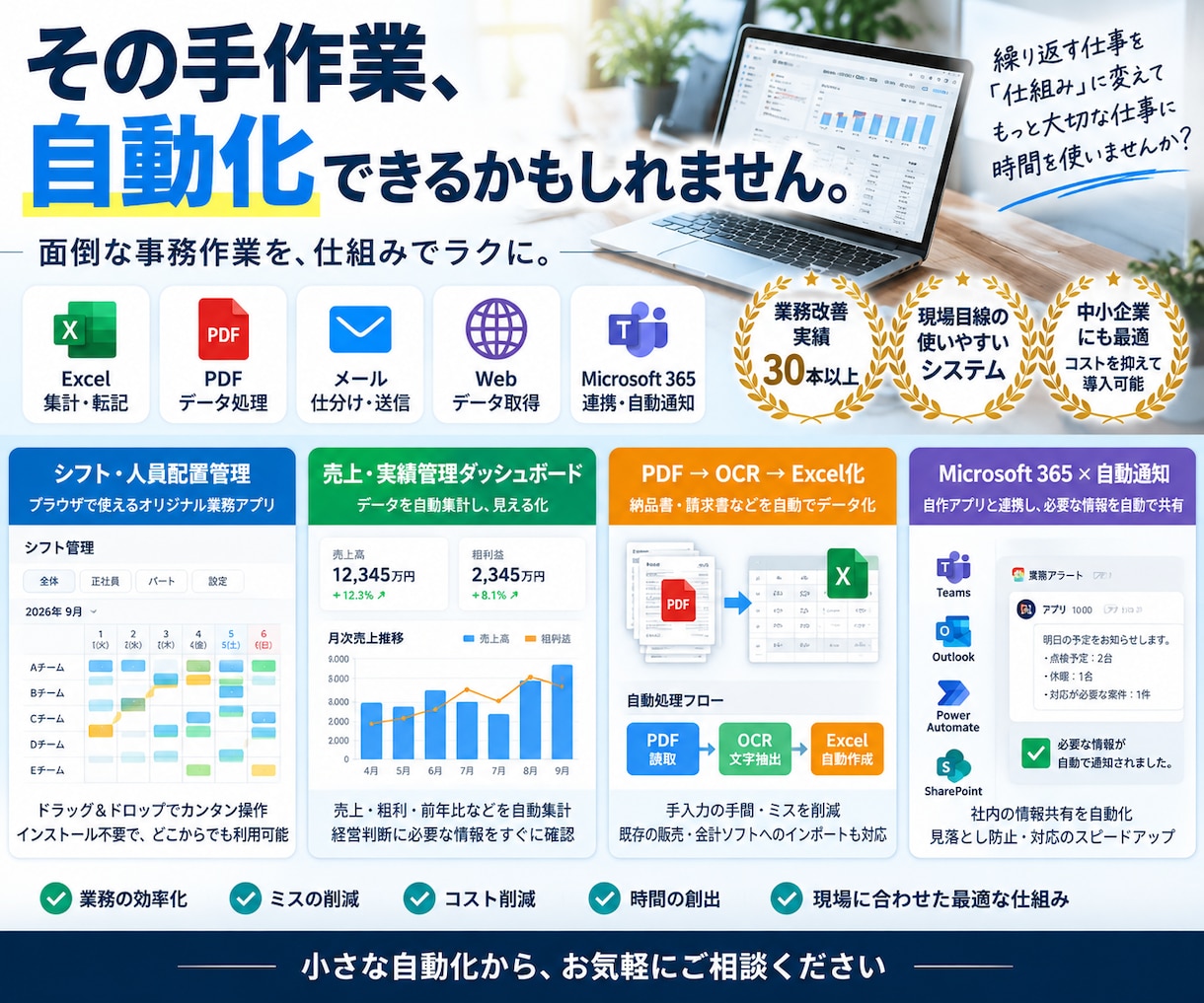 面倒な事務作業を自動化します Excel・PDF・メール・Webの手作業を効率化 イメージ1