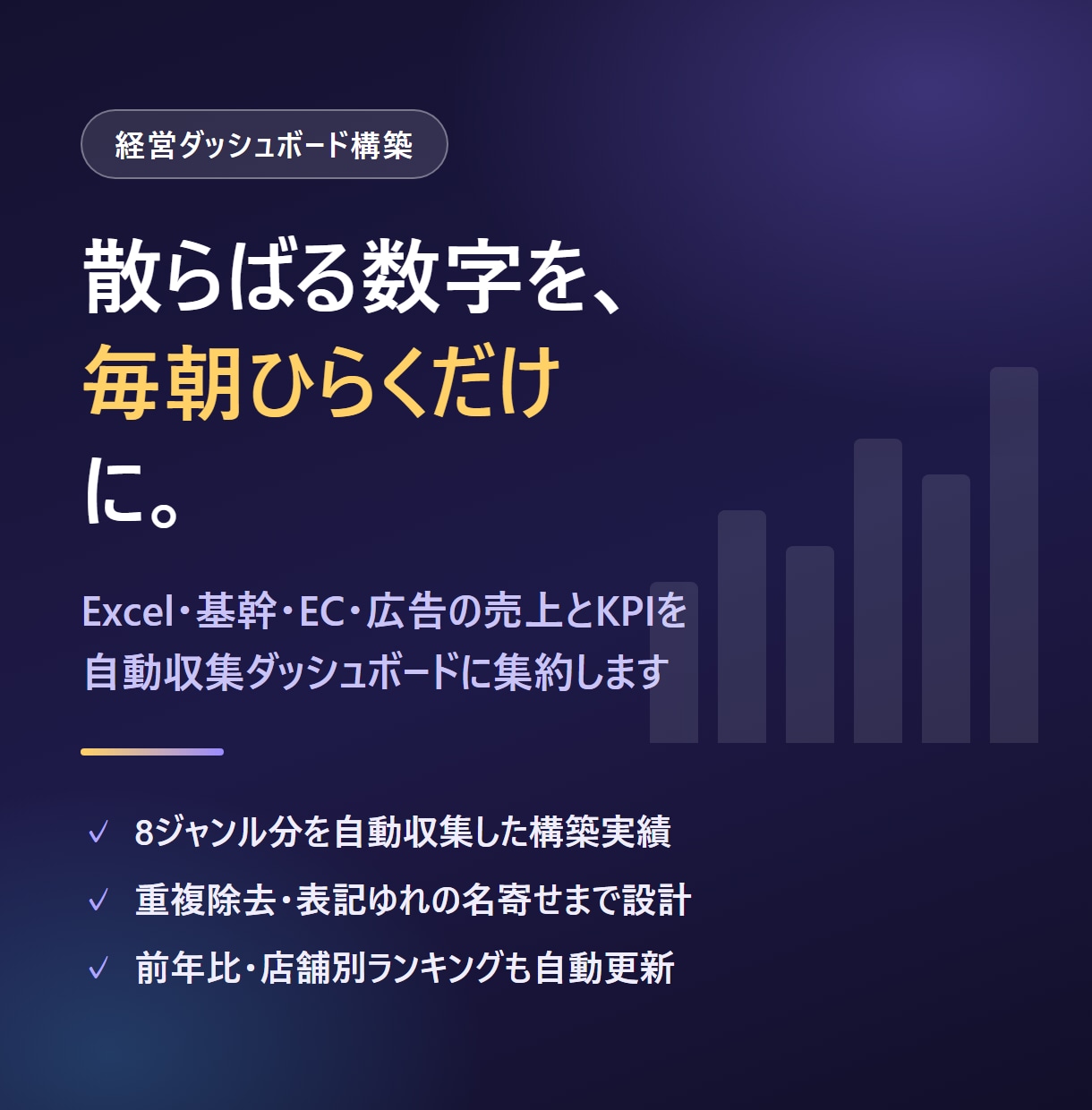 散らばる売上データを自動集計して見える化します 毎朝ひらくだけ。8ジャンル分を自動収集した実績あり イメージ1