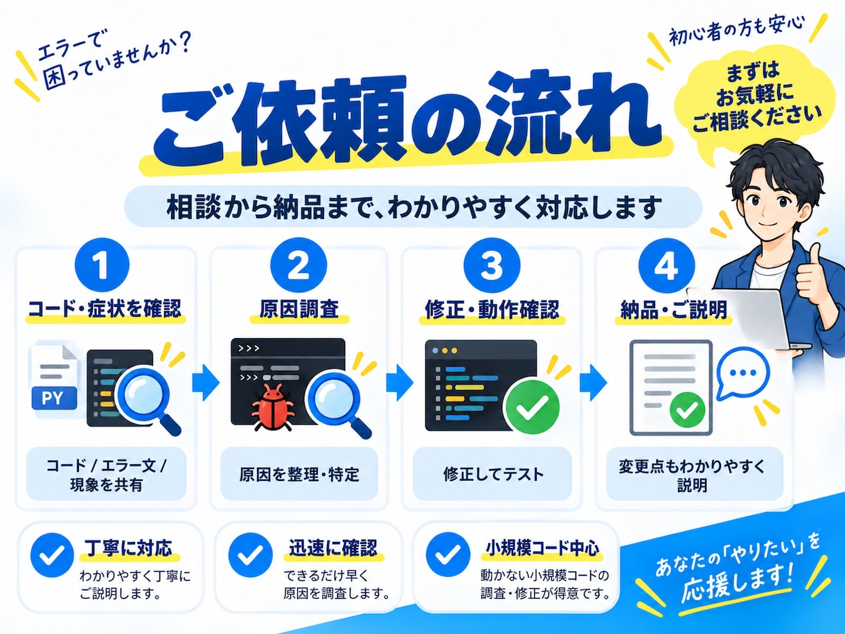 Pythonのエラー原因調査してコードを修正します 動かない小規模コードを原因から確認・修正します イメージ2
