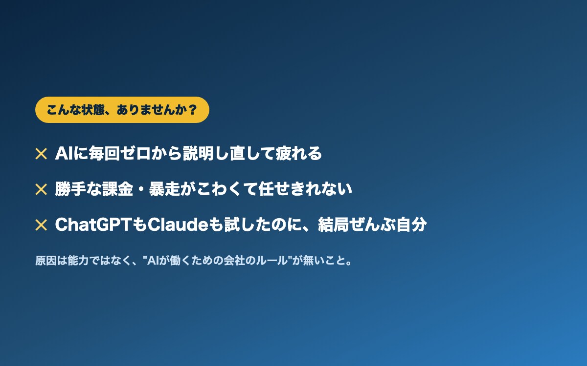 あなた専用「AI社員チーム」を丸ごと構築代行します 「AIを入れたのに結局ぜんぶ自分でやってる働くAI社員チーム イメージ2