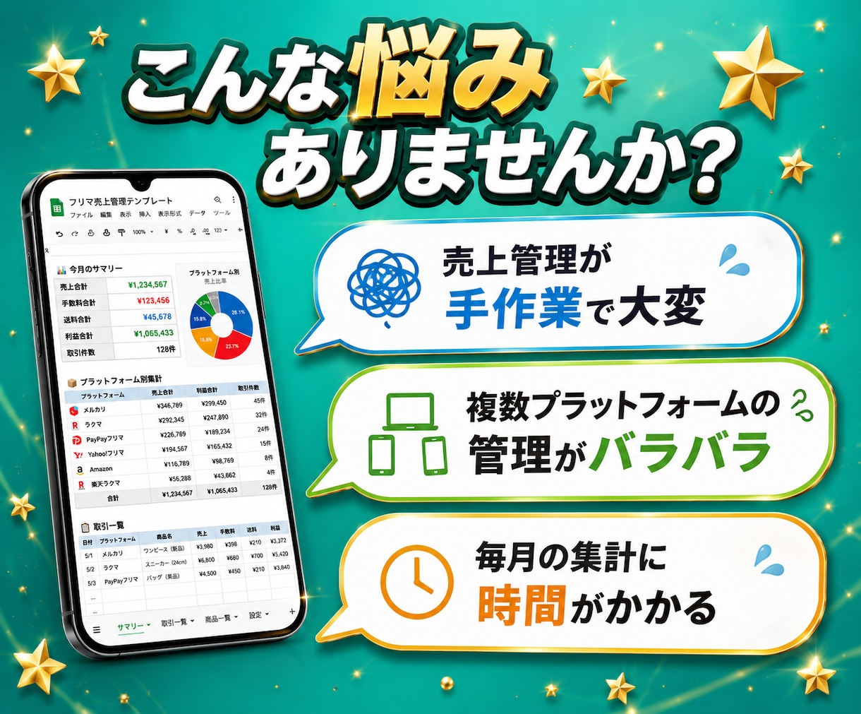 フリマ・EC売上管理GASテンプレートを提供します 6プラットフォーム対応・自動集計で作業時間を激減します イメージ2