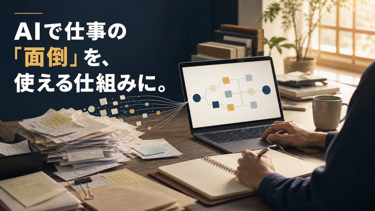 AIで今の仕事を楽にする小さな仕組みを作ります 普段の仕事を聞きながら、まず一つを試せる形にします イメージ1