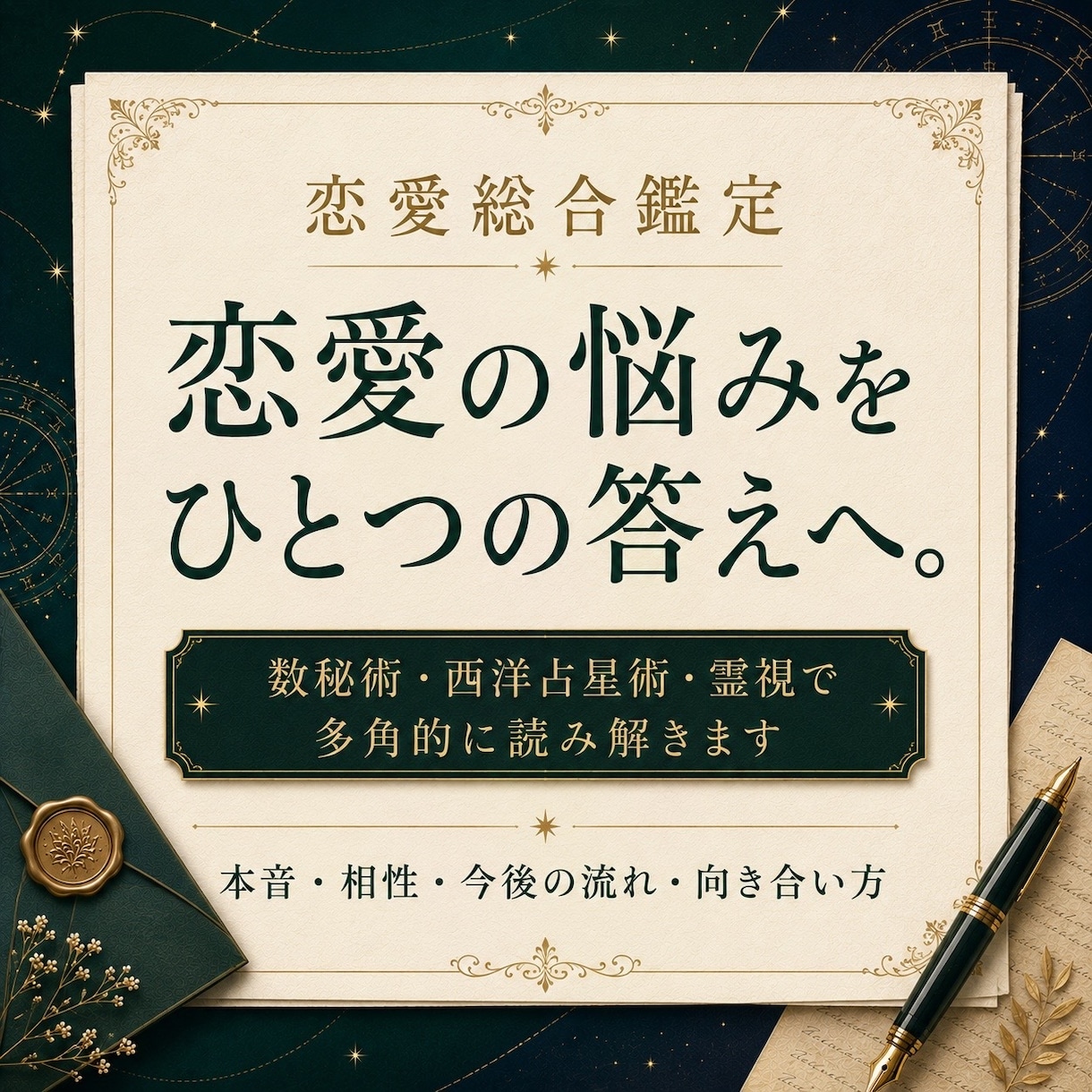 恋愛のお悩みを総合的に詳しく鑑定します 数秘術・西洋占星術・霊視で恋愛のお悩みを多角的に読み解きます イメージ1