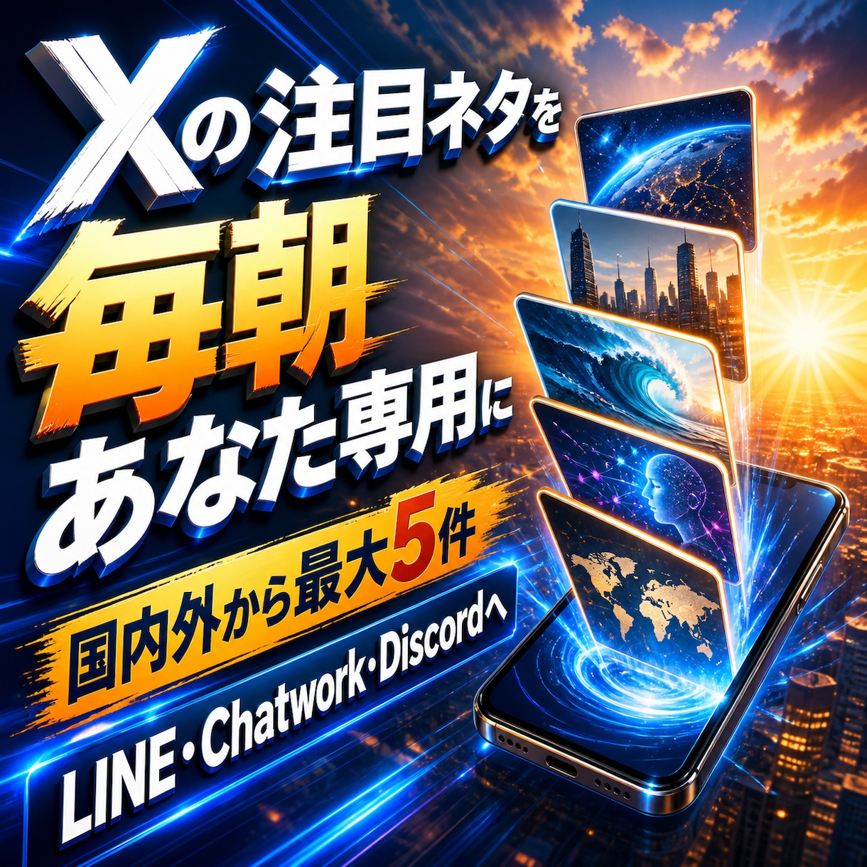 あなた専用のX注目ネタ朝刊を設定します 欲しいテーマの話題だけを選び、毎朝いつものチャットへお届け イメージ1