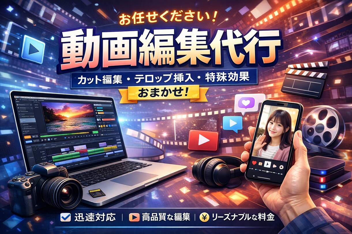 動画投稿で稼ぎたいあなたのお手伝いをさせて頂きます 丁寧にしっかり、あなただけの動画編集をさせて頂きます。 イメージ1