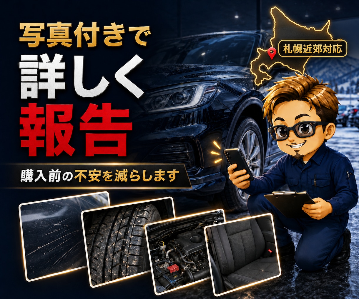 北海道内、札幌近郊で中古車の現車確認を代行します 現役中古車販売店が写真付きで状態と注意点を確認 イメージ4