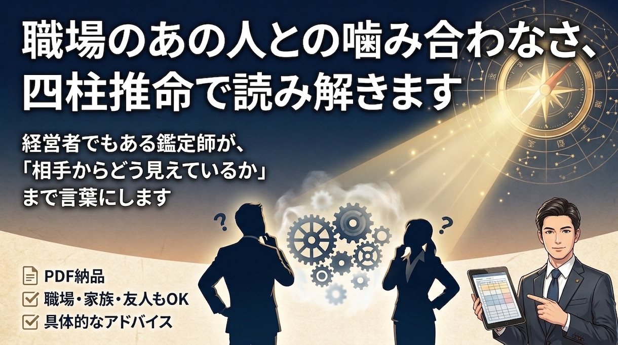 職場のあの人との噛み合わなさ四柱推命で読み解きます 経営者でもある鑑定師が「相手からどう見えているか」まで言葉に イメージ1