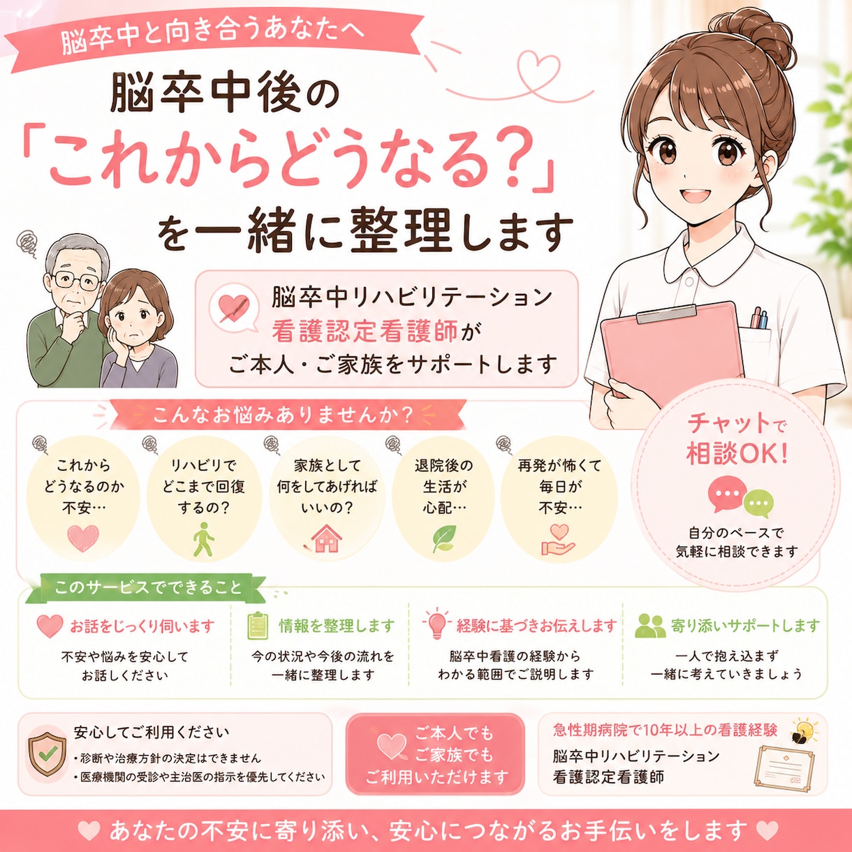 脳卒中後の『これからどうなる？』を一緒に整理します 脳卒中リハビリテーション看護認定看護師が相談をお受けします イメージ1