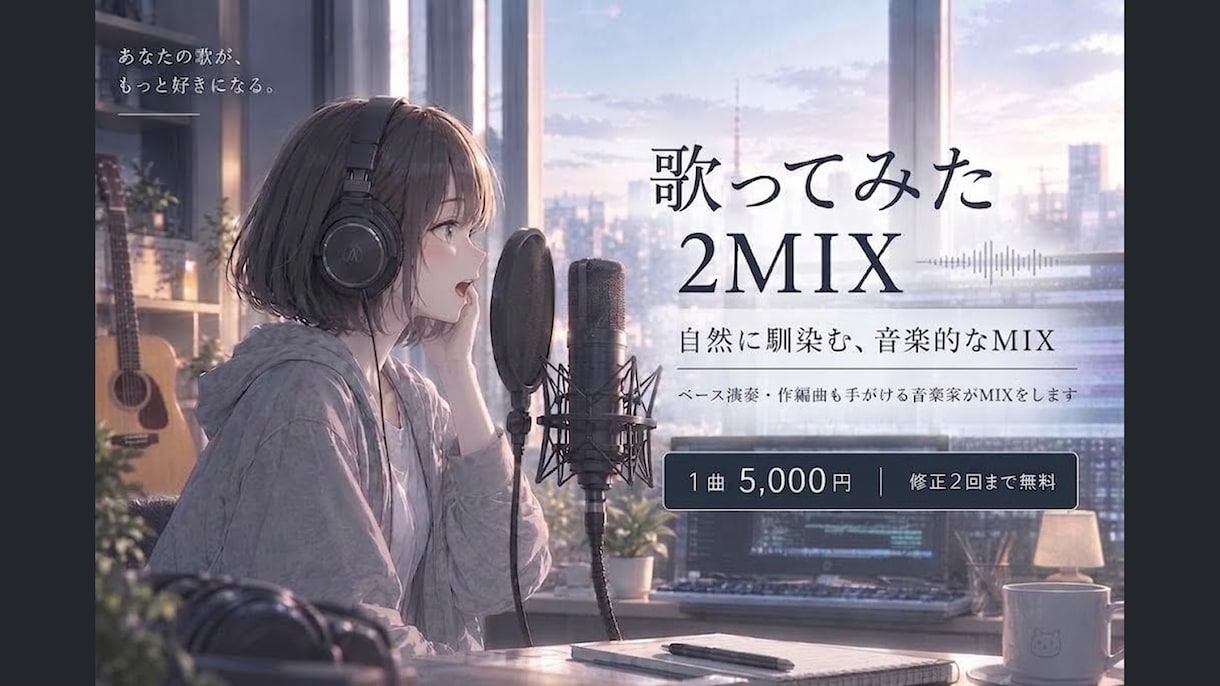 歌ってみた2MIX｜音楽的なMIXをします ベース演奏・作編曲も手がける音楽家がMIXをします イメージ1