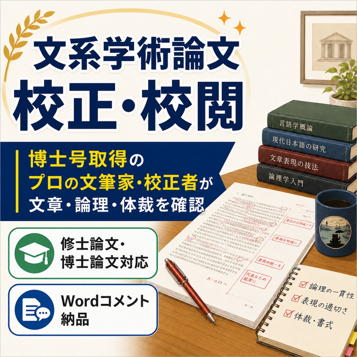 モニター価格　文系学術論文の校正・校閲を承ります 博士号を持つプロの文筆家・校正者が丁寧に対応いたします イメージ1