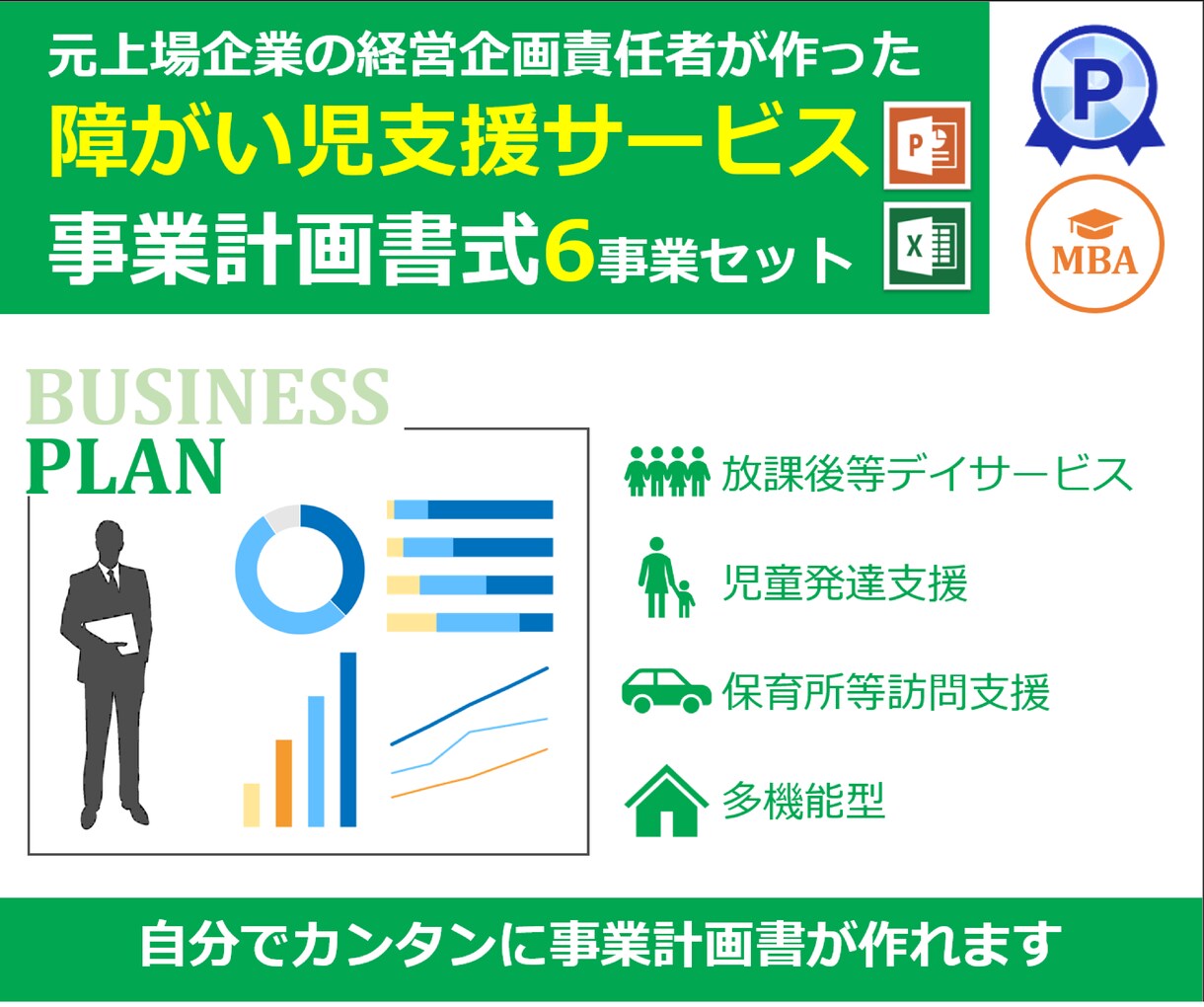 障害児支援の事業計画書式！6事業セット販売します 児童発達支援・放課後等デイサービス・多機能型の全てに対応！ イメージ1