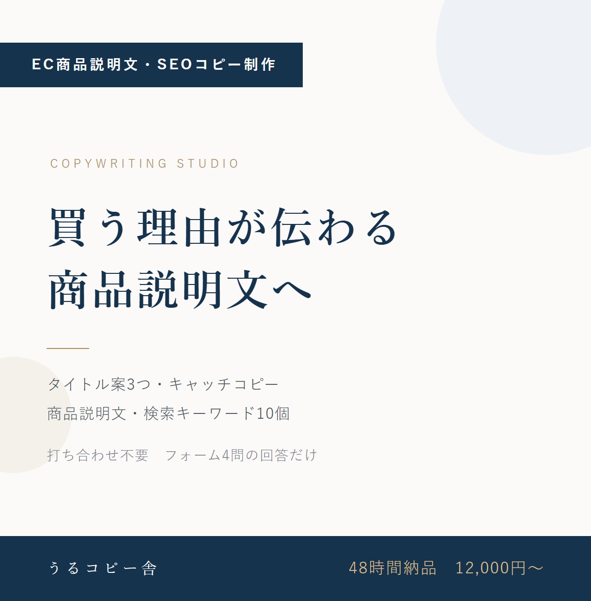 EC商品説明文を法令チェック込み48時間で作ります フォーム4問だけで買う理由が伝わる説明文が届きます イメージ1