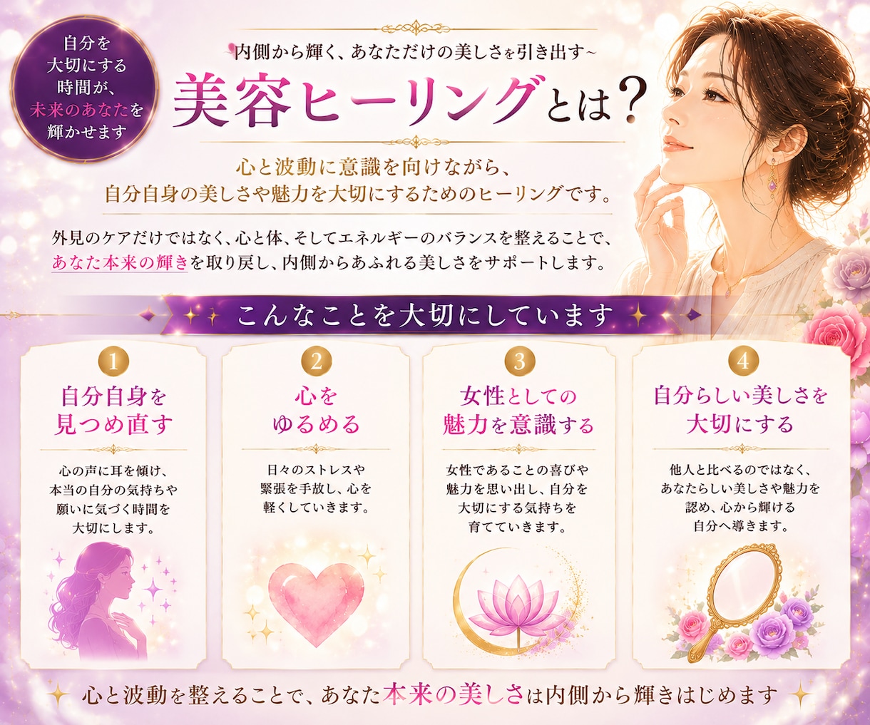 大人女性の美しさ魅力を増す美容ヒーリングします 40代50代の為の美容ヒーリング、自分らしい美しさをサポート イメージ2