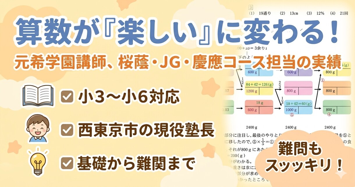 中学受験算数の指導します 元希学園講師による楽しい＆本格的指導 イメージ1