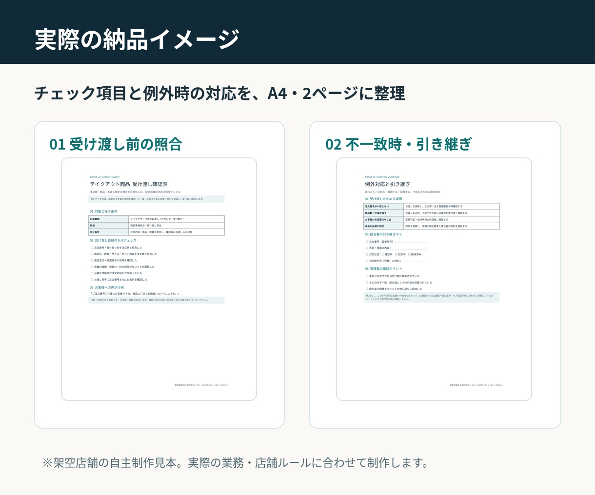 飲食店の受け渡し確認チェック表を作ります 商品・数量・付属品の確認をA4で見える化 イメージ2