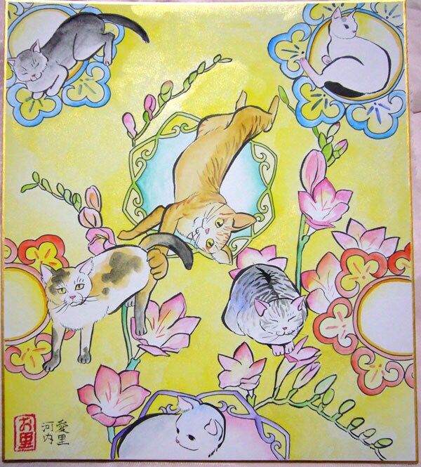 送料込み【かわいいペットのイラスト色紙】描きます アナログで扇子や色紙を300本描いた絵師によるペット一点物 イメージ1