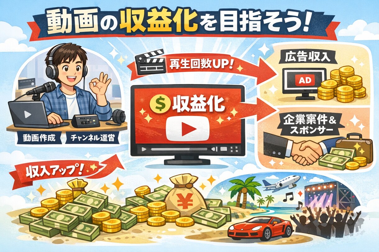 動画収益化までのやるべきことを教えます 動画を「再生数」から「収益」に変えるコンサル。 イメージ1